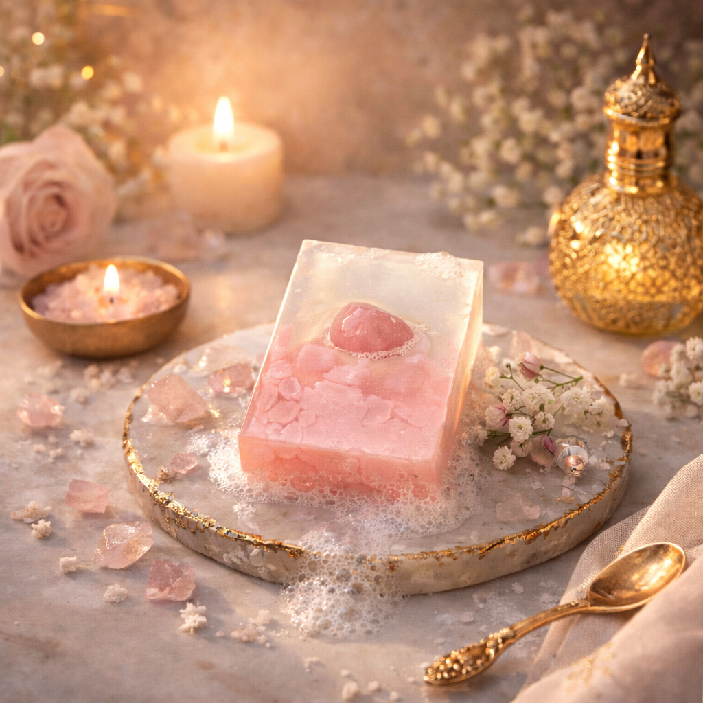 Spirited Sunset Gemstone Bar Soap in Wild Rose with Rose Quartz